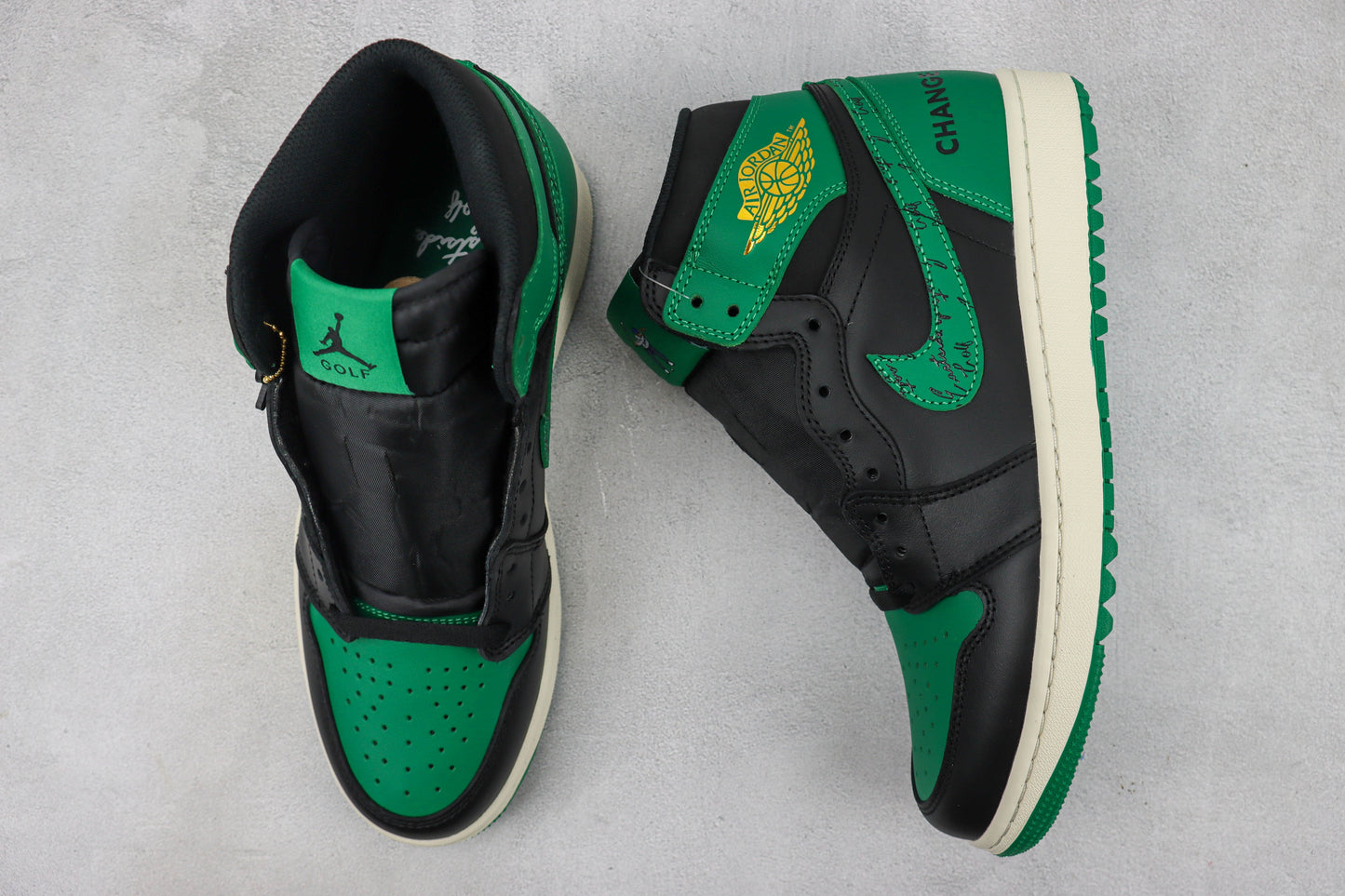 Air Jordan 1 High Black Green Script