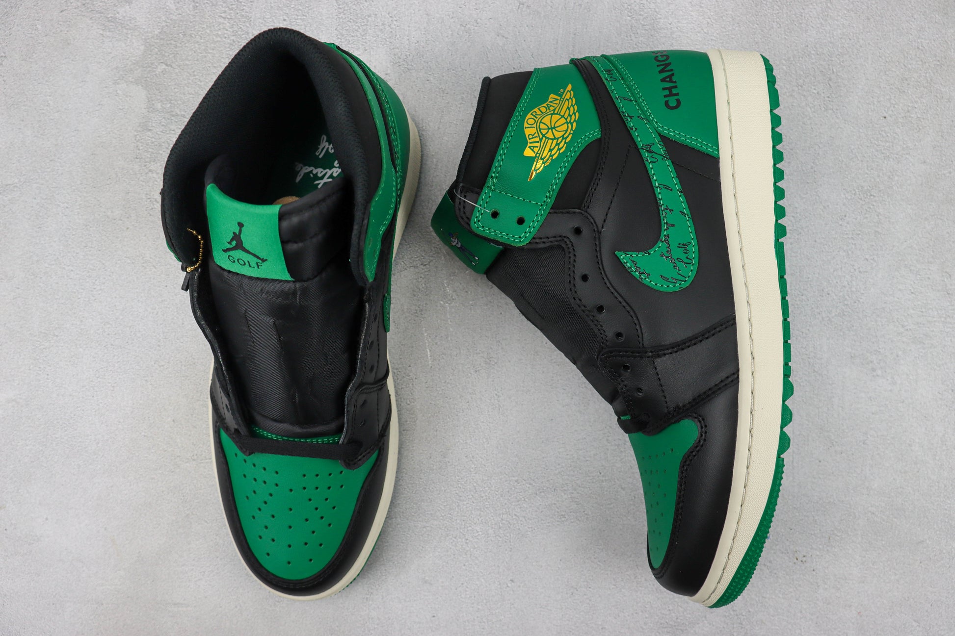 Air Jordan 1 High Black Green Script
