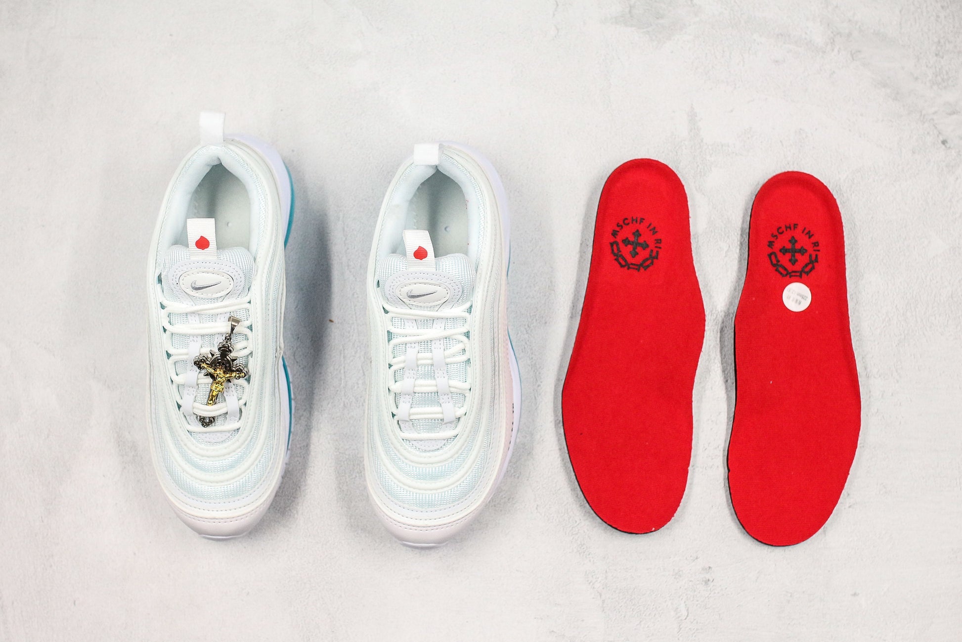 Nike Air Max 97 MSCHF x INRI Jesus Shoes Aqua