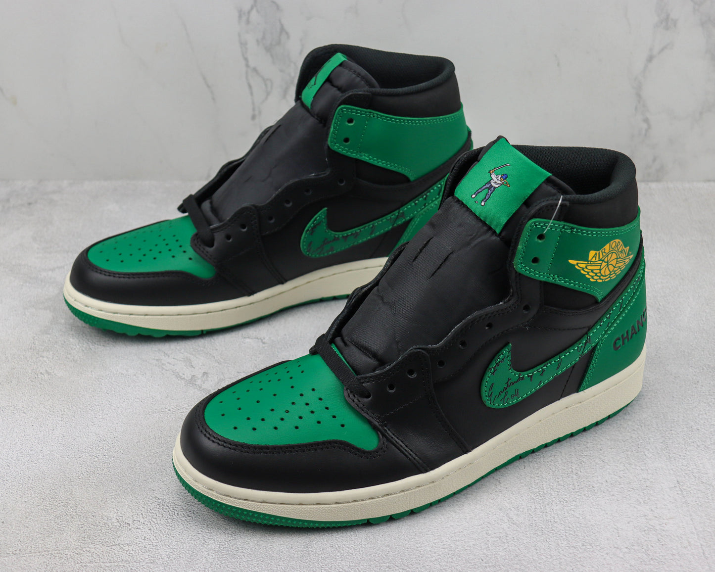 Air Jordan 1 High Black Green Script