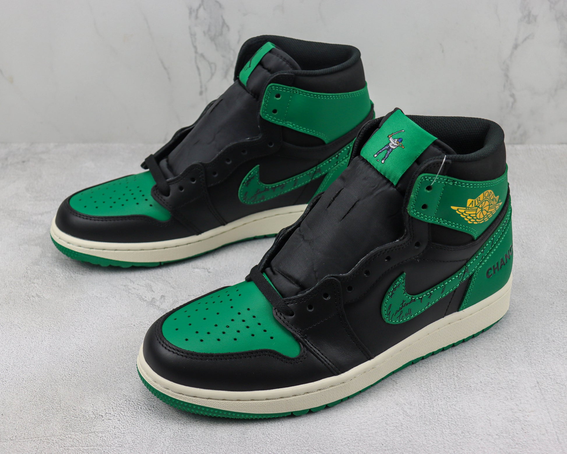 Air Jordan 1 High Black Green Script