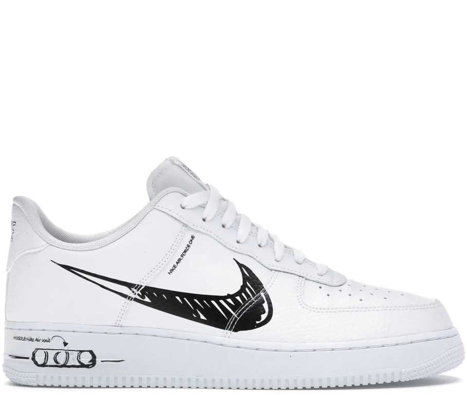 Nike Air Force 1 White Black Sketch Swoosh