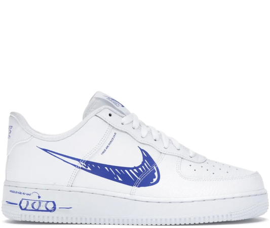 Nike Air Force 1 White Blue Script Swoosh