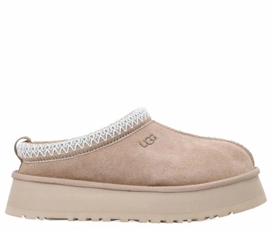 Ugg Tazz Platform Slippers Beige Light Blue Stiching