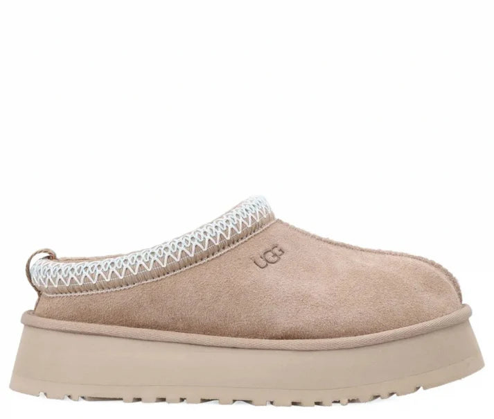 Ugg Tazz Platform Slippers Beige Light Blue Stiching