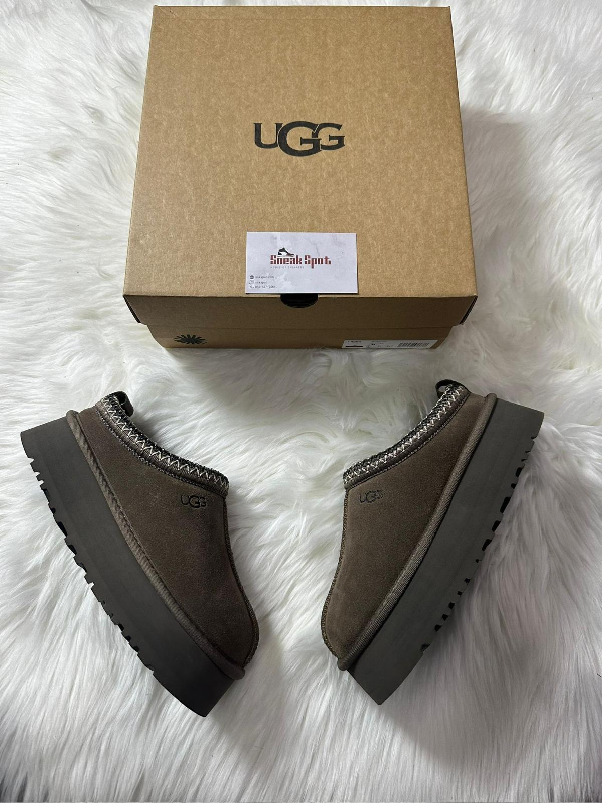 Ugg Tazz Platform Slippers Dark Brown Bright Stitching